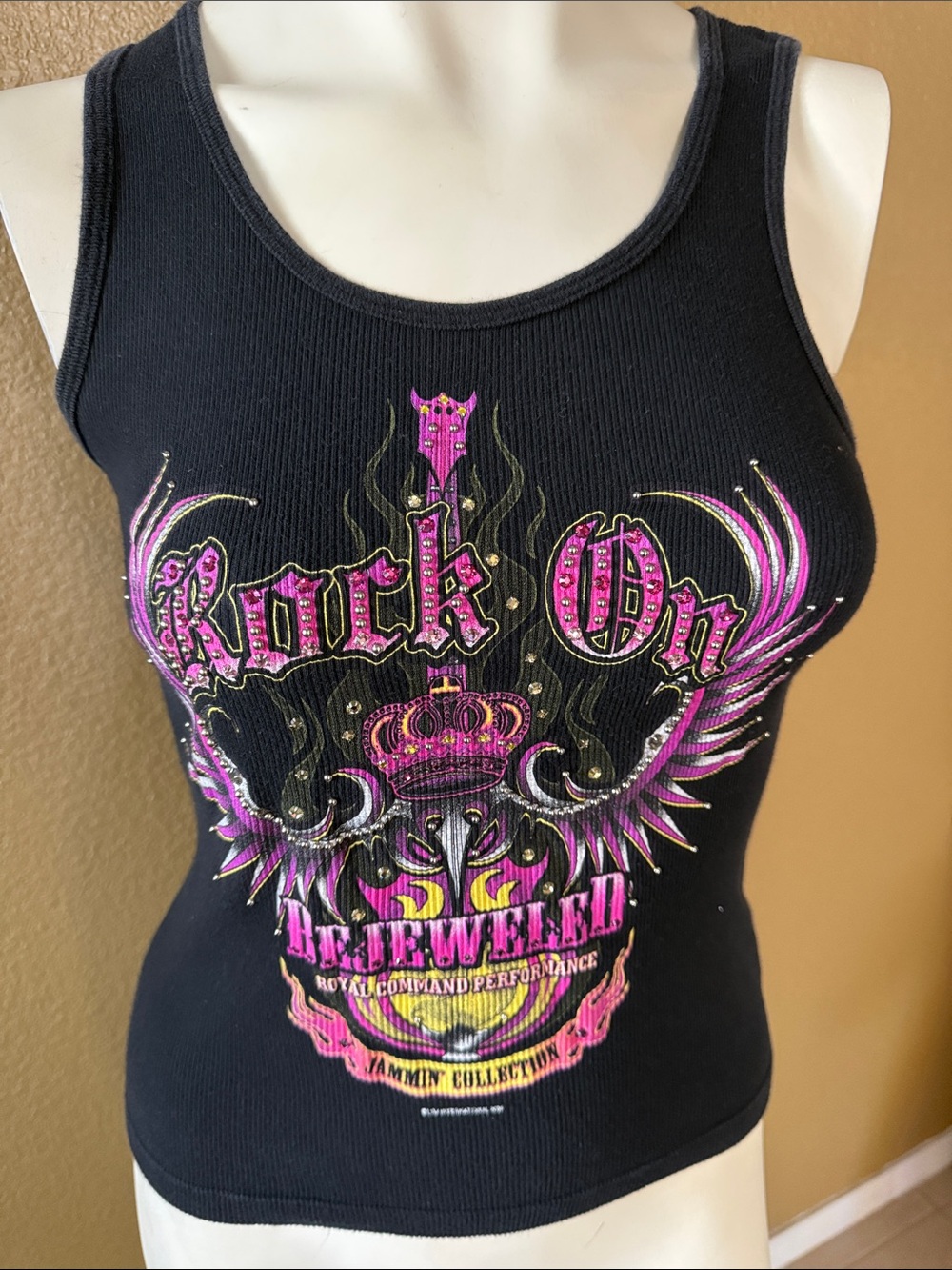 Rock On Women's Black Graphic Tank Top - Pink Detail